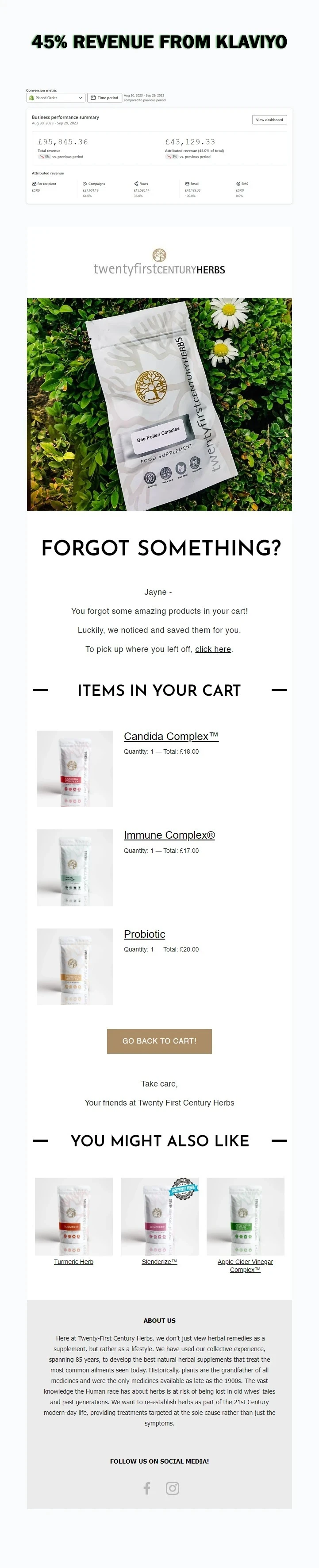 Twenty First Century Herbs: Abandoned Cart Email That Recovers Lost Revenue